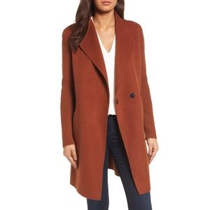 Kenneth Cole New York Jacket Double Face Wool Blend Coat w/ Knit Sleeve Rust XS
